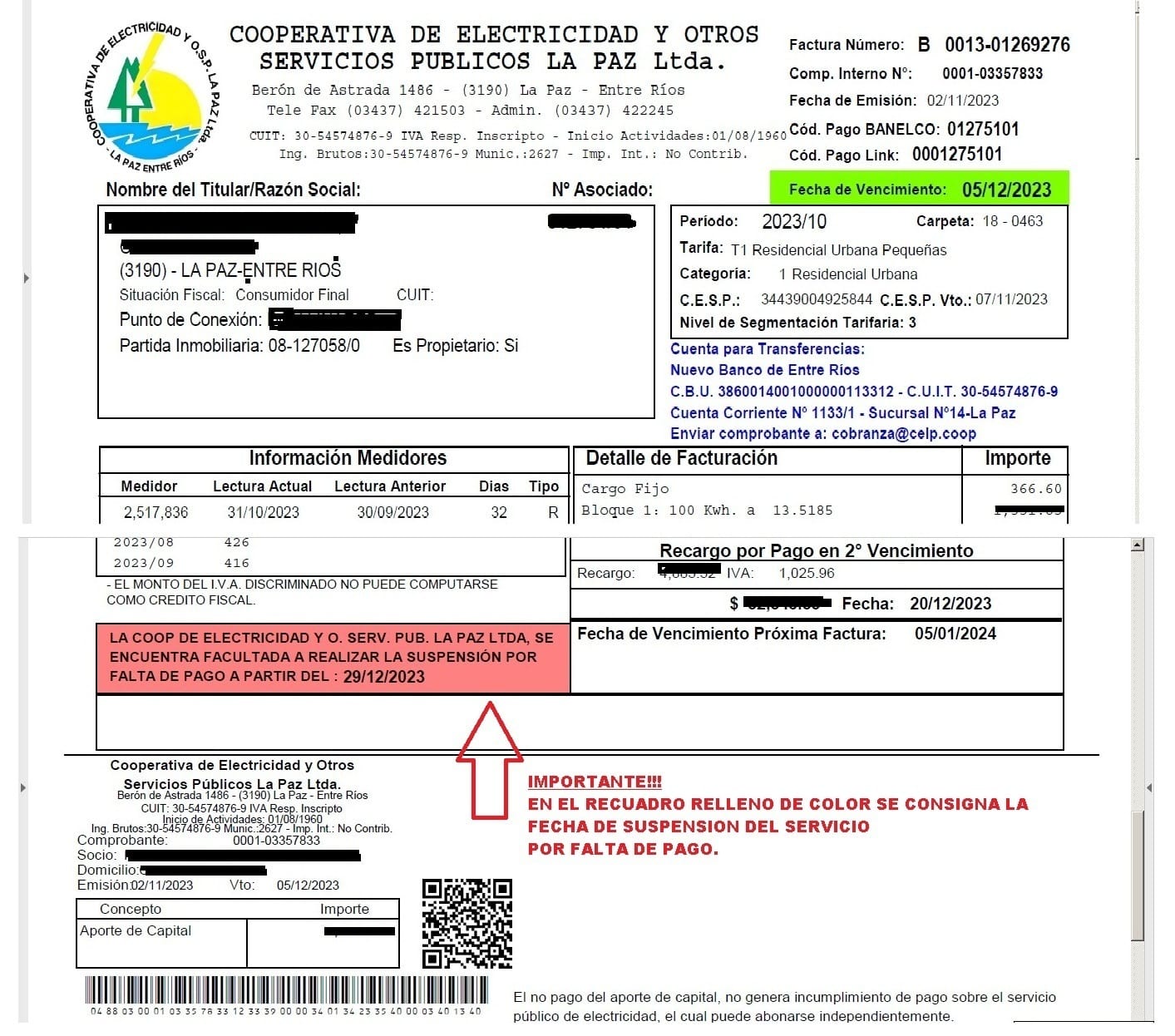 LA COOPERATIVA DE ELECTRICIDAD DEJA DE REPARTIR AVISOS DE CORTE IMPRESOS