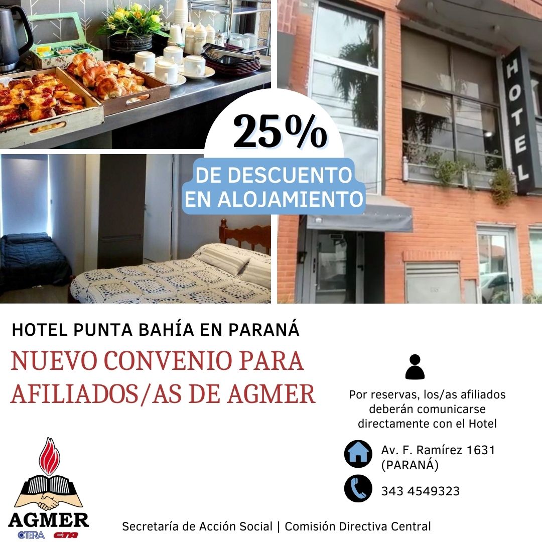 NUEVO CONVENIO: 25% DE DESCUENTO PARA AFILIADOS/AS EN HOTEL DE PARANÁ